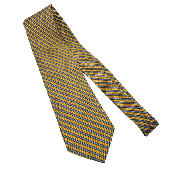 VINTAGE Brooks Brothers Makers Striped Silk Tie in Yellow/Blue - Picture 6 of 9